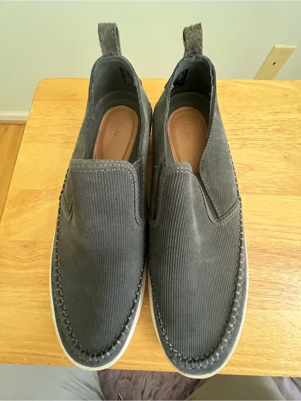 Clarks Gray Corduroy Slip-On Loafers